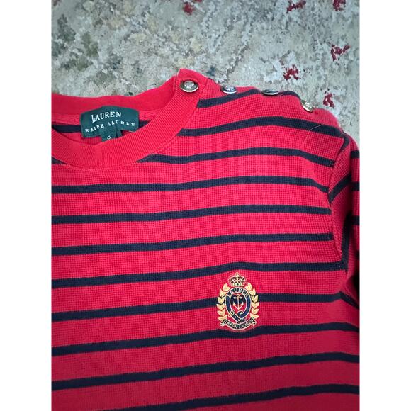 Vintage Lauren Ralph Lauren Red Blue Striped embroidered crest thermal SZ Small - Picture 3 of 8